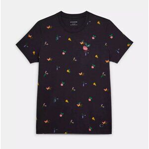 Coach Garden Print Grey T-Shirt Tee Vegetable T shirt Sz S Casual Preppy‎